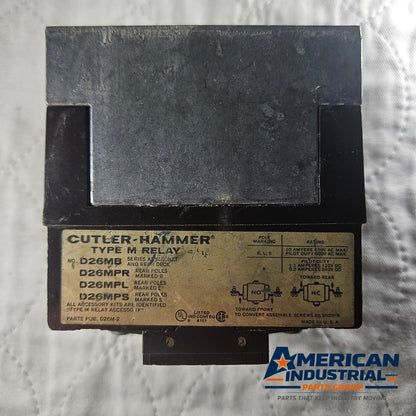 Cutler-Hammer D26MB Type M relay for industrial automation and MRO control panel applications. American Industrial Parts Group.