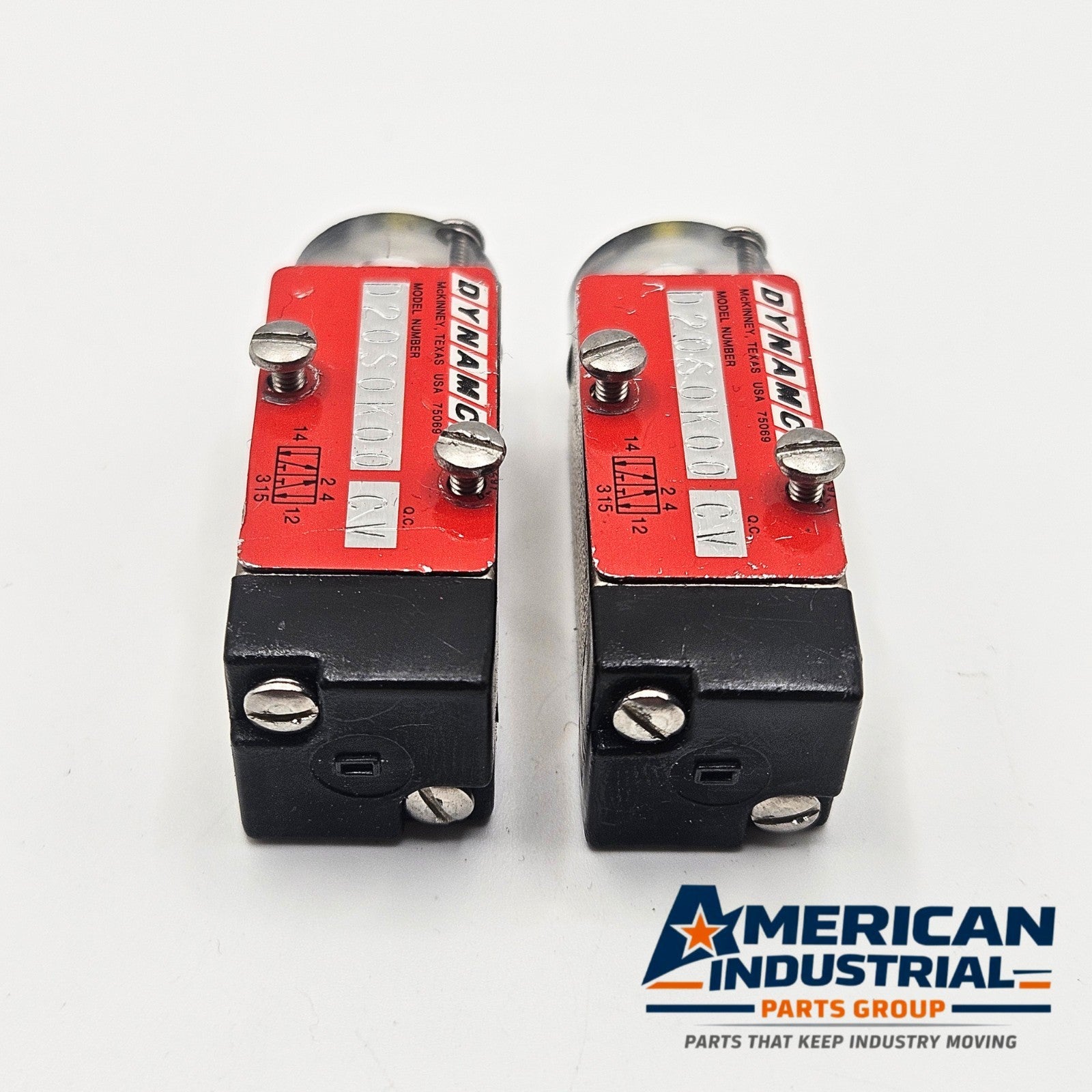 Dynamco D20S0K00 CV pneumatic valve used in machine control equipment. American Industrial Parts Group.