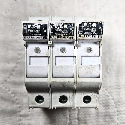 Eaton Bussmann CHCC 3-pole fuse holder 30A 600V Class CC DIN rail for industrial electrical panels and MRO applications