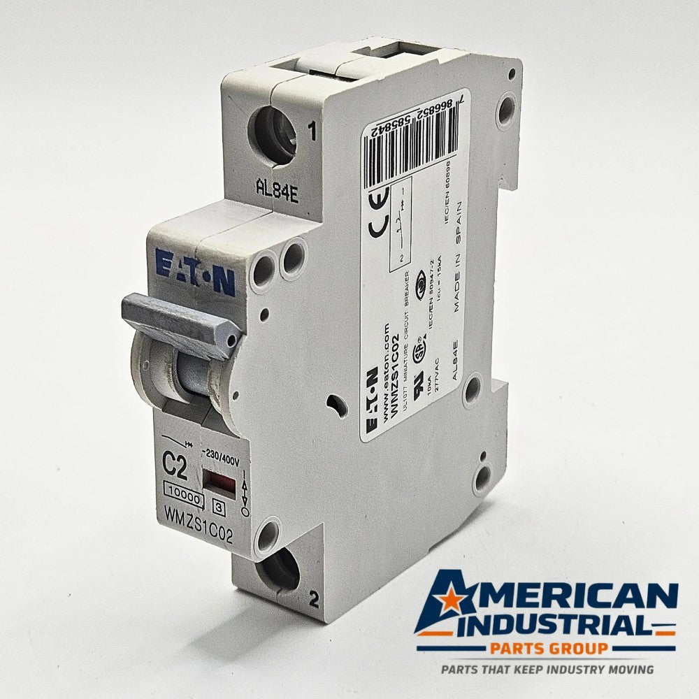 Eaton WMZS1C02 1-pole 2A C-curve miniature circuit breaker 230/400V DIN rail for industrial control panels