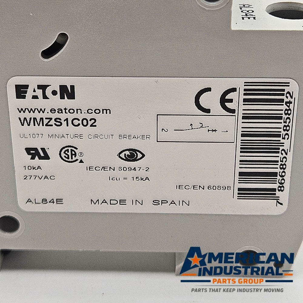 Eaton WMZS1C02 1-pole 2A C-curve miniature circuit breaker 230/400V DIN rail for industrial control panels
