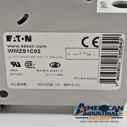 Eaton WMZS1C02 1-pole 2A C-curve miniature circuit breaker 230/400V DIN rail for industrial control panels