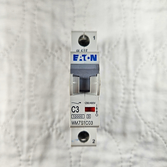 Eaton WMZS1C03 miniature circuit breaker 3A 1-pole C curve DIN rail 277VAC for industrial electrical panels and MRO applications