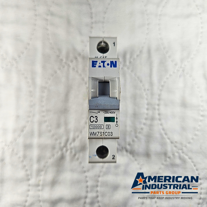 Eaton WMZS1C03 miniature circuit breaker 3A 1-pole C curve DIN rail 277VAC for industrial electrical panels and MRO applications