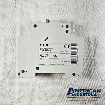 Eaton WMZS1C03 miniature circuit breaker 3A 1-pole C curve DIN rail 277VAC for industrial electrical panels and MRO applications