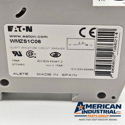 Eaton WMZS1C06 1-pole 6A C-curve miniature circuit breaker 230/400V DIN rail for industrial control panels