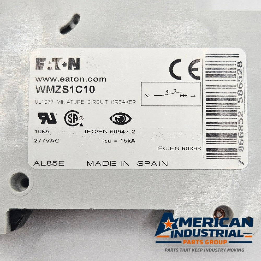 Eaton WMZS1C10 1-pole 10A C-curve UL 1077 miniature circuit breaker 277VAC DIN rail for industrial control panels