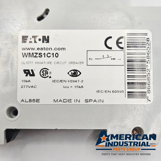 Eaton WMZS1C10 1-pole 10A C-curve UL 1077 miniature circuit breaker 277VAC DIN rail for industrial control panels