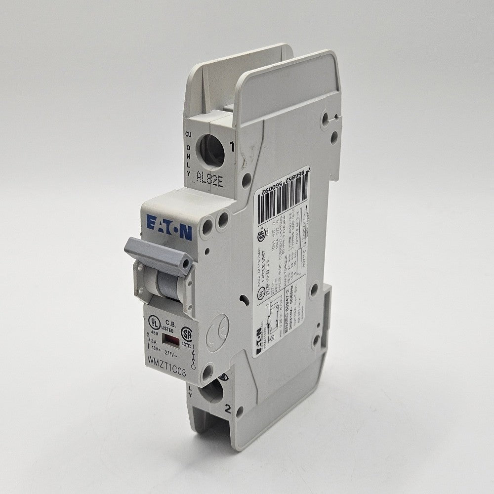 Eaton WMZT1C03 1-pole 3A C-curve UL 489 miniature circuit breaker 277VAC DIN rail for industrial control panels