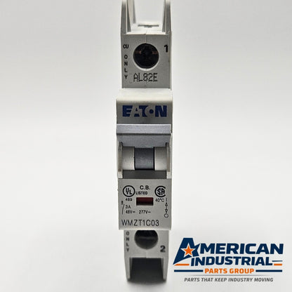 Eaton WMZT1C03 1-pole 3A C-curve UL 489 miniature circuit breaker 277VAC DIN rail for industrial control panels