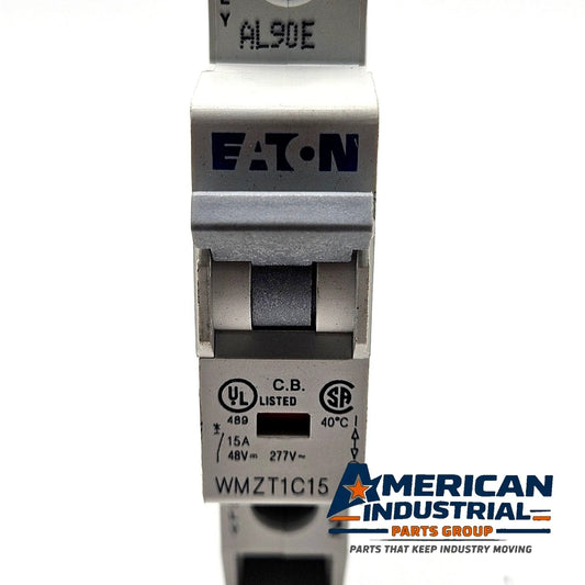Eaton WMZT1C15 1-pole 15A C-curve UL 489 miniature circuit breaker 277VAC DIN rail for industrial control panels