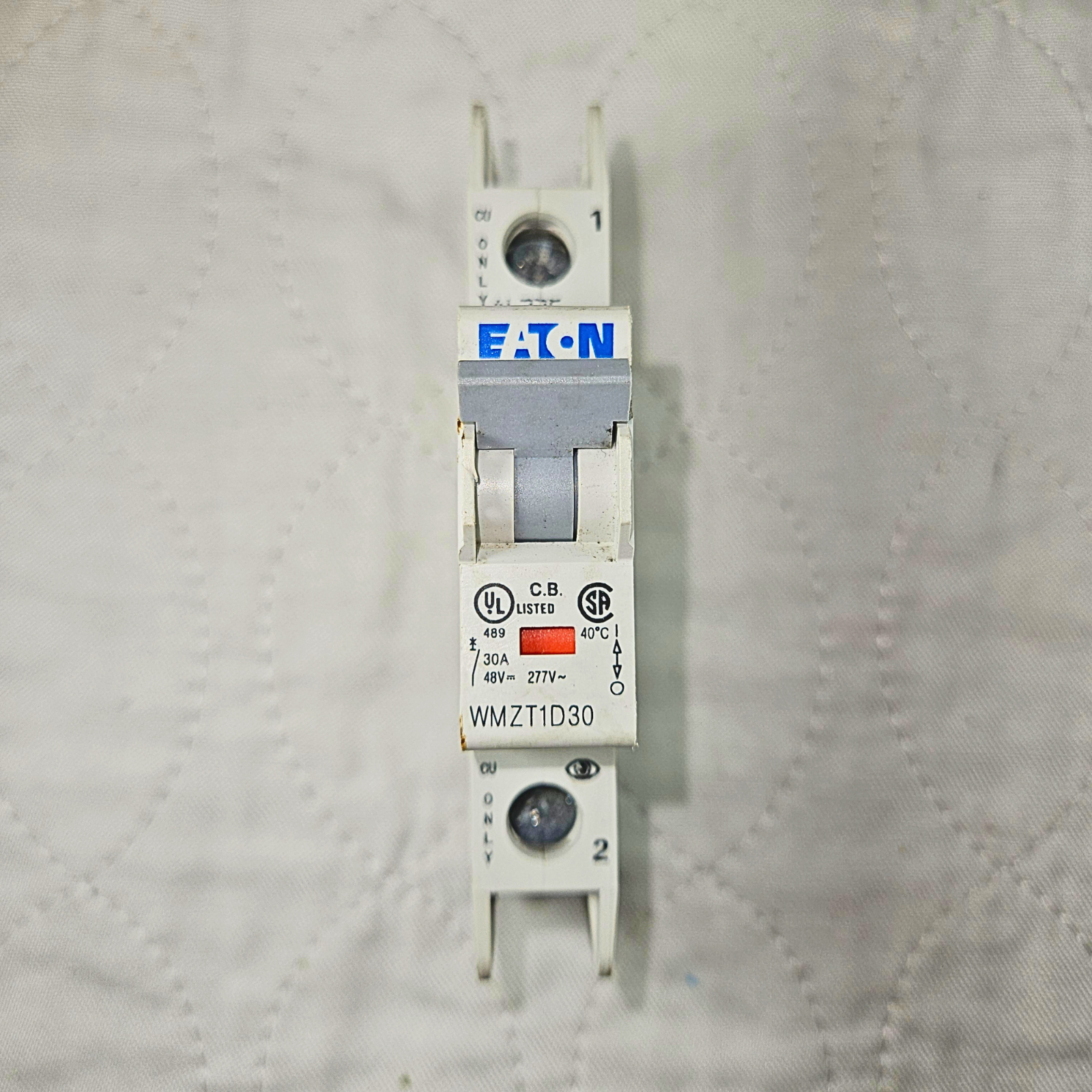 Eaton WMZT1D30 miniature circuit breaker 30A 1-pole DIN rail 277VAC 48VDC for industrial electrical panels and MRO applications