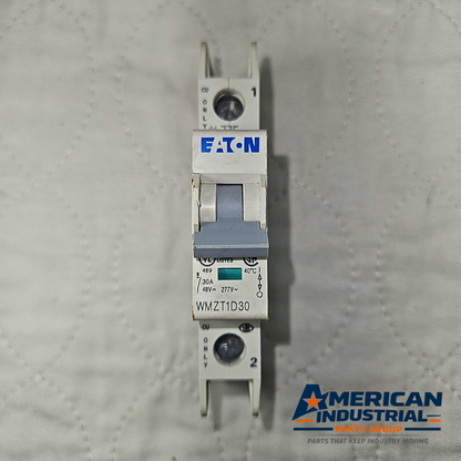 Eaton WMZT1D30 miniature circuit breaker 30A 1-pole DIN rail 277VAC 48VDC for industrial electrical panels and MRO applications