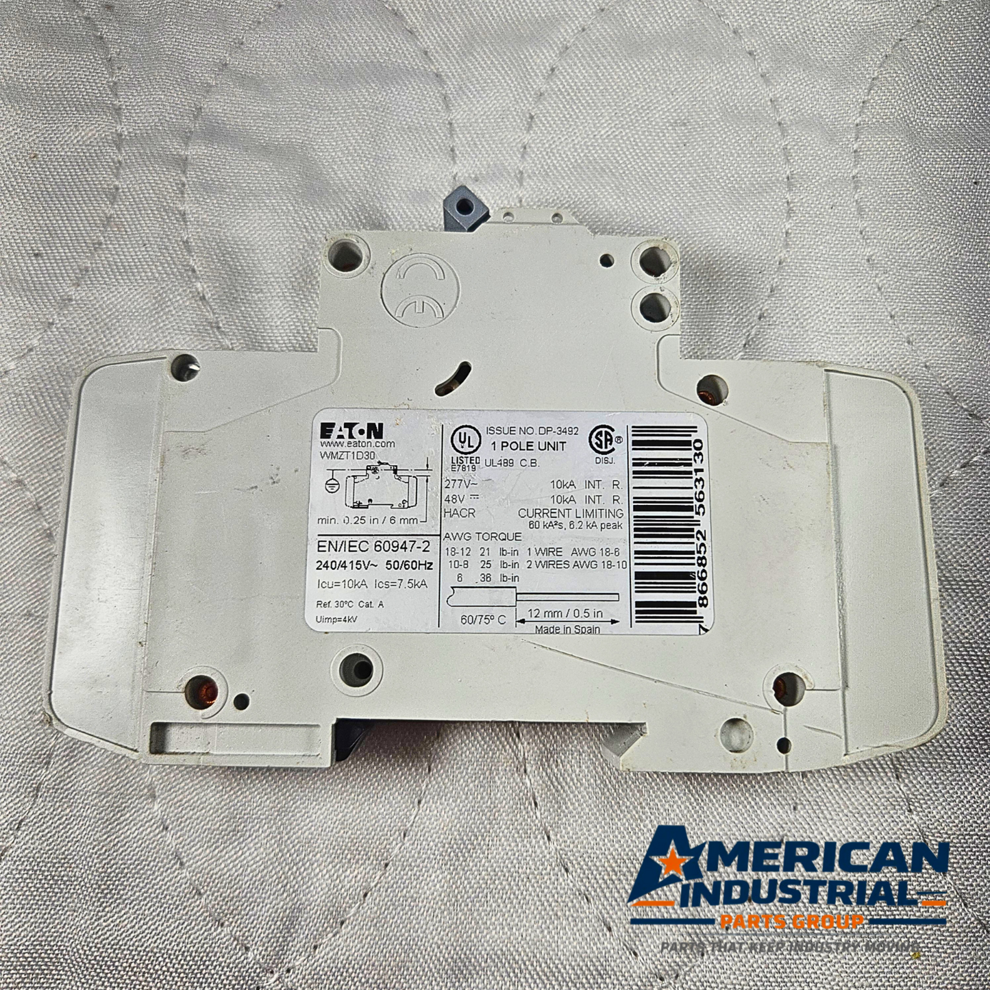Eaton WMZT1D30 miniature circuit breaker 30A 1-pole DIN rail 277VAC 48VDC for industrial electrical panels and MRO applications