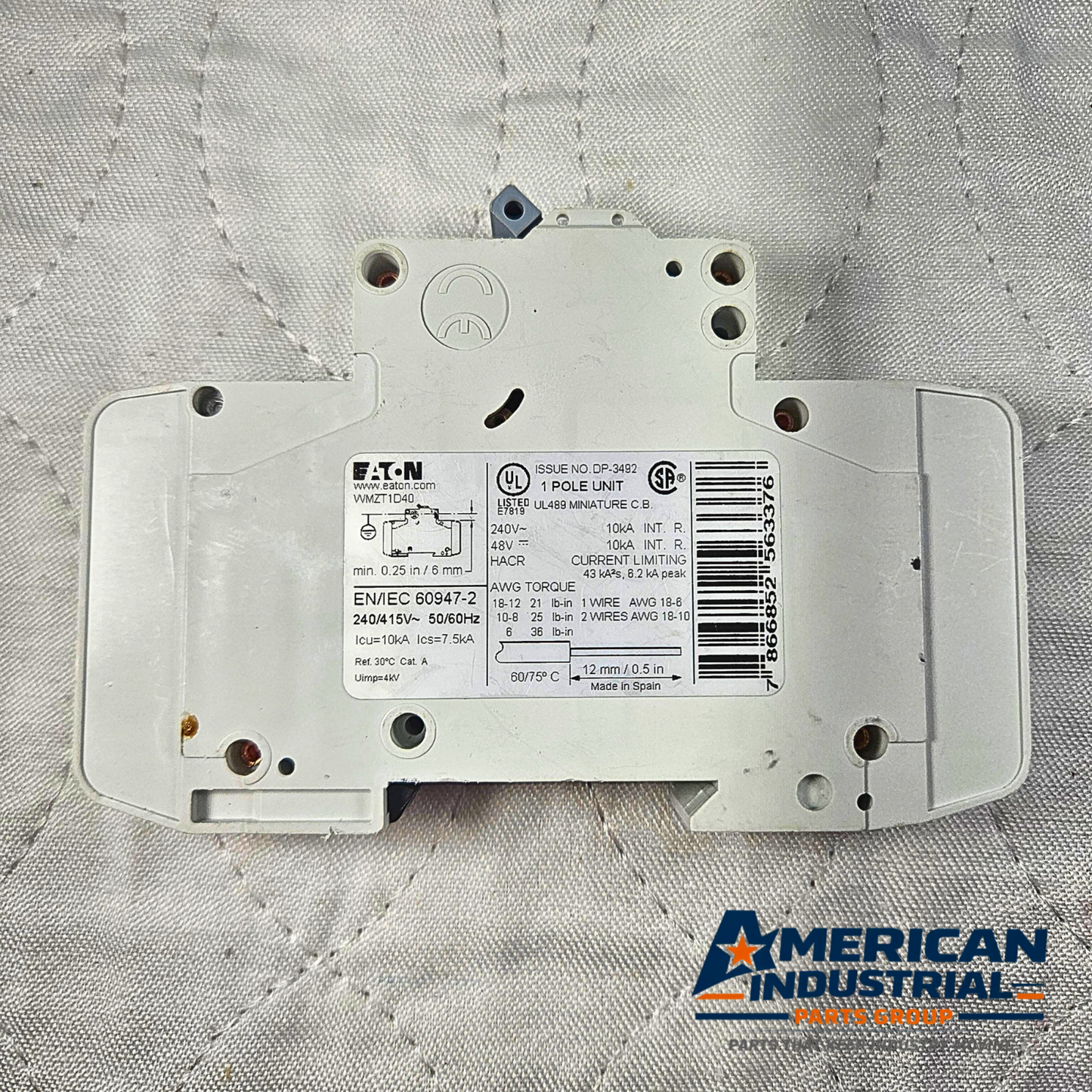 Eaton WMZT1D40 miniature circuit breaker 40A 1-pole DIN rail 240/415V for industrial electrical panels and MRO applications