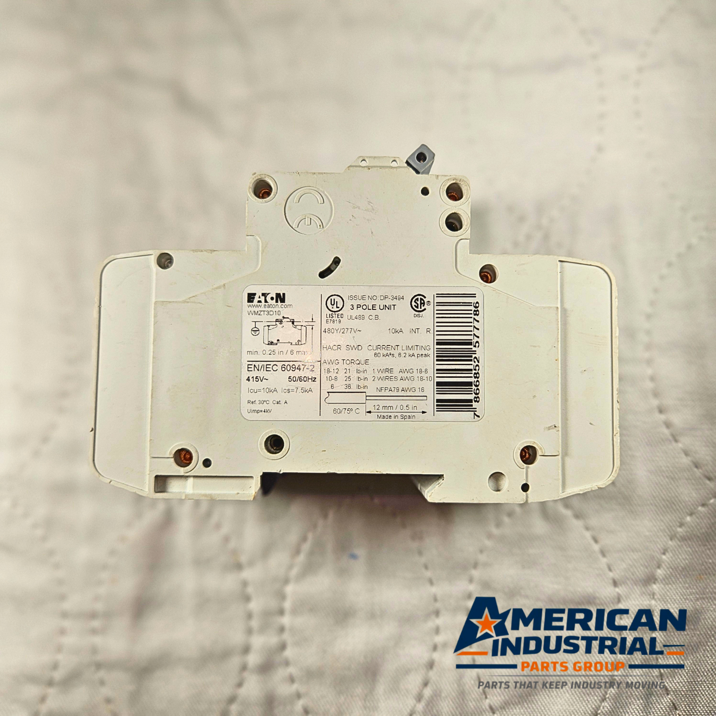 Eaton WMZT3D10 D10 Mini Circuit Breaker industrial automation/MRO circuit protection component. American Industrial Parts Group.