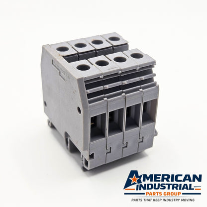 Entrelec 5118 M6/8 55A terminal block used in control panel wiring. American Industrial Parts Group.