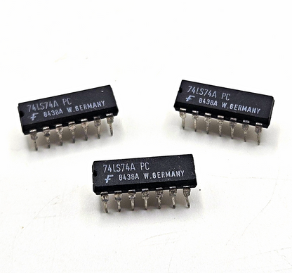 Fairchild 74LS74A PC dual D-type flip-flop DIP-14 lot of 3 for vintage electronics repair and TTL logic circuits