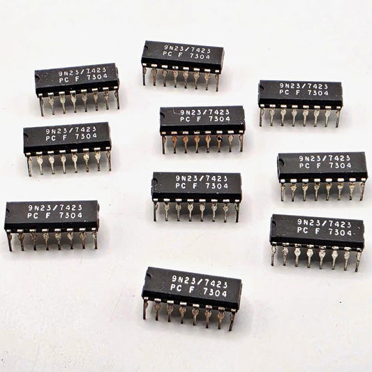Lot of 10 Fairchild 9N23 7423 dual 4-input NOR gates with strobe TTL DIP-16 for vintage logic repair from American Industrial Parts Group