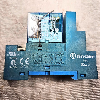 Finder 40.52 relay with 95.75 socket 24VAC/DC DIN rail for industrial control panels and automation systems