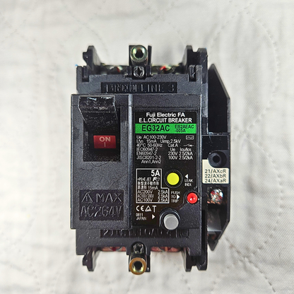Fuji Electric FA EG32AC earth leakage circuit breaker 5A 100-230VAC for industrial electrical panels and MRO applications