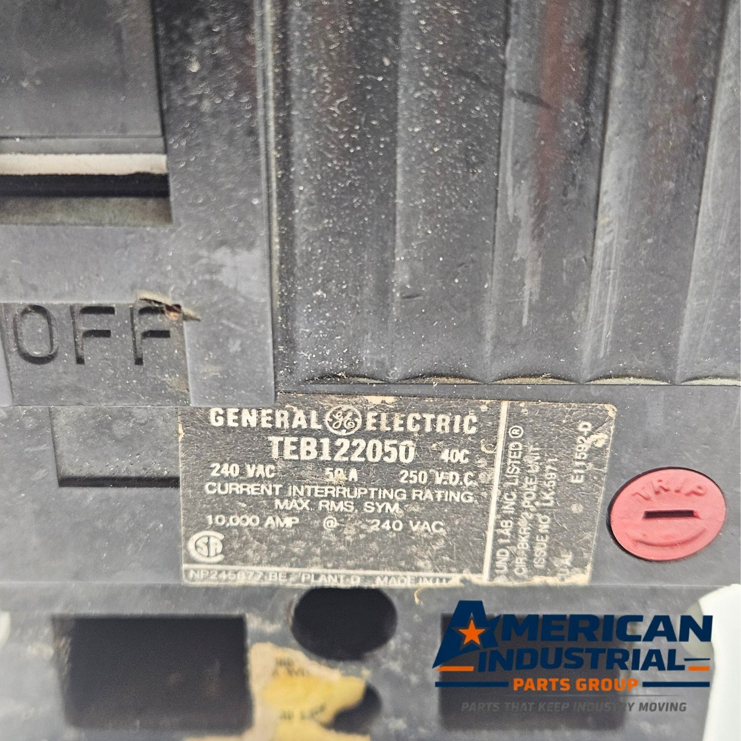GE TEB122050 2 pole breaker used in industrial panel equipment. American Industrial Parts Group.