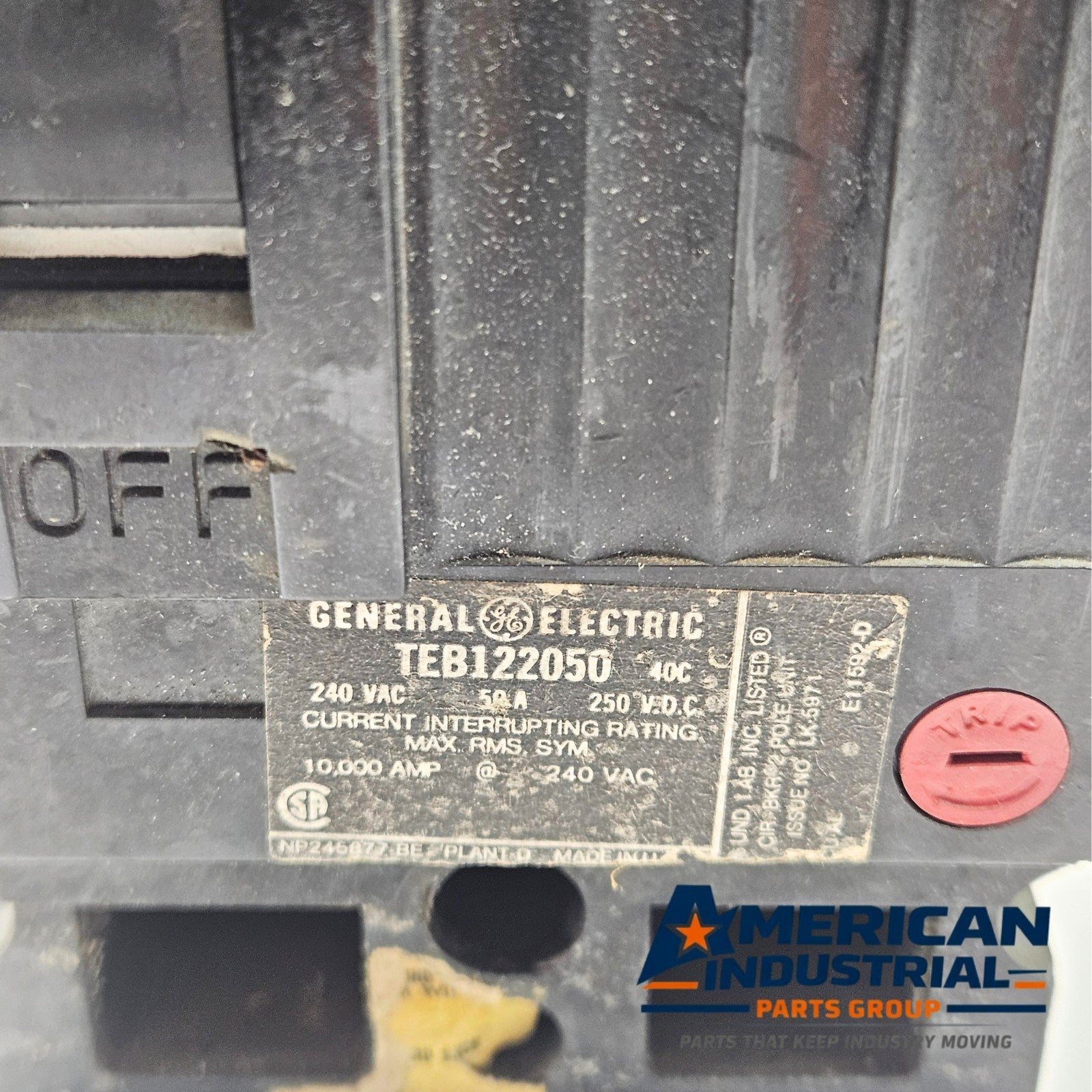 GE TEB122050 2 pole breaker used in industrial panel equipment. American Industrial Parts Group.