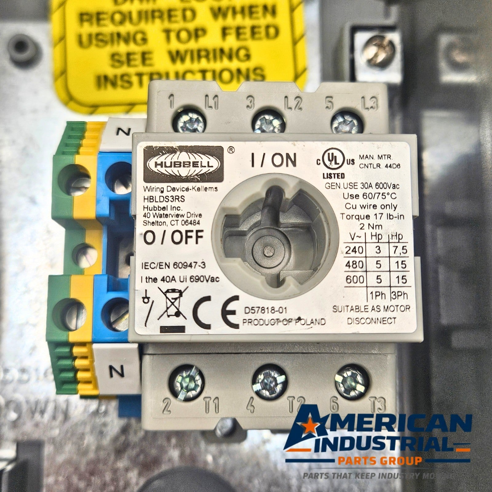 Hubbell HBLDS3 Circuit-Lock disconnect switch 30A 600VAC NEMA 4X for industrial electrical panels and MRO applications