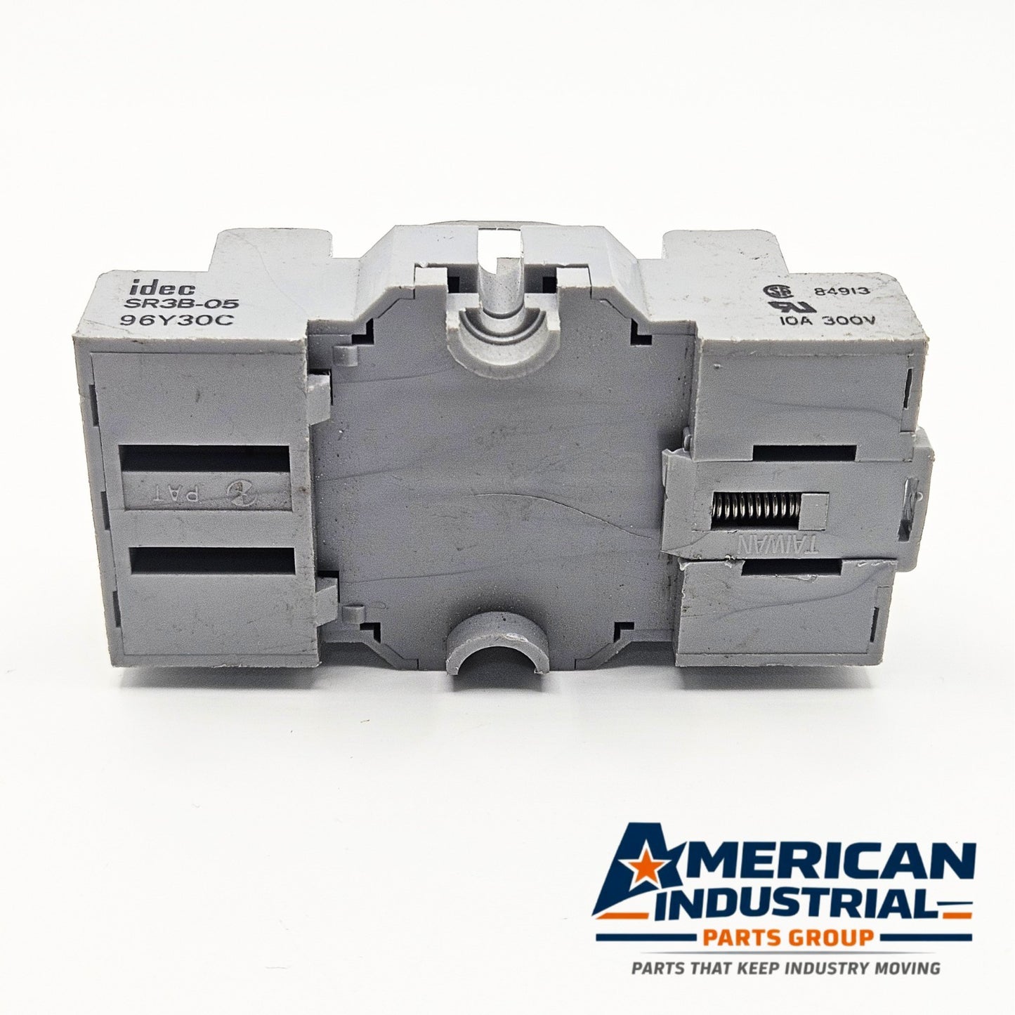 IDEC SR3B-05 DIN rail relay socket used in machine control equipment. American Industrial Parts Group.