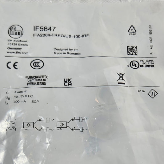 IFM IF5647 IFA2004-FRKG/US-100-IRF inductive proximity sensor for industrial automation systems and machine control