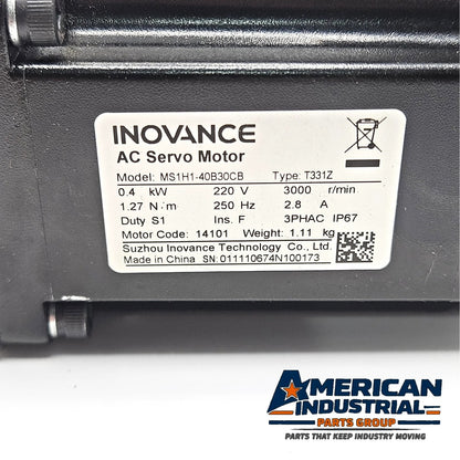 Inovance MS1H1-40B30CB 400W AC servo motor with Stonker STF60-10 planetary gear reducer for industrial motion control