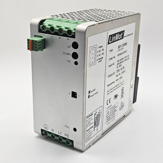 LinMot S01-72/500 SPH500-7207/LI DIN rail power supply 72VDC 6.7A for industrial automation and motion control systems