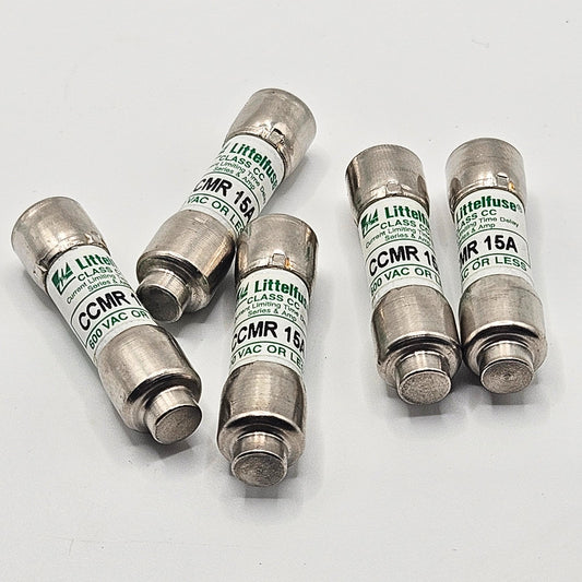 Littelfuse CCMR15 15A 600VAC Class CC dual-element time-delay fuse for motor circuits and industrial control panels