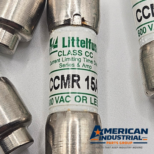 Littelfuse CCMR15 15A 600VAC Class CC dual-element time-delay fuse for motor circuits and industrial control panels