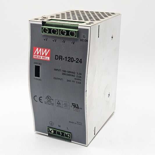 Mean Well DR-120-24 DIN rail power supply 24VDC 5A 120W for industrial control panels and automation systems