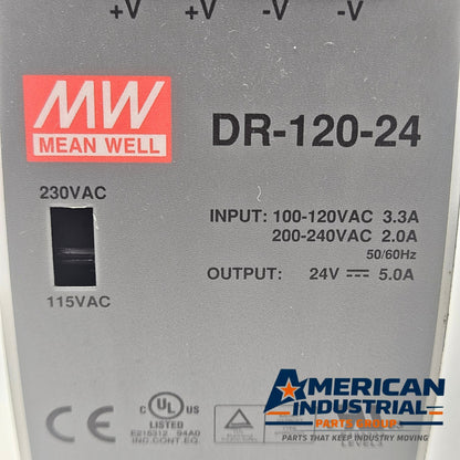 Mean Well DR-120-24 DIN rail power supply 24VDC 5A 120W for industrial control panels and automation systems