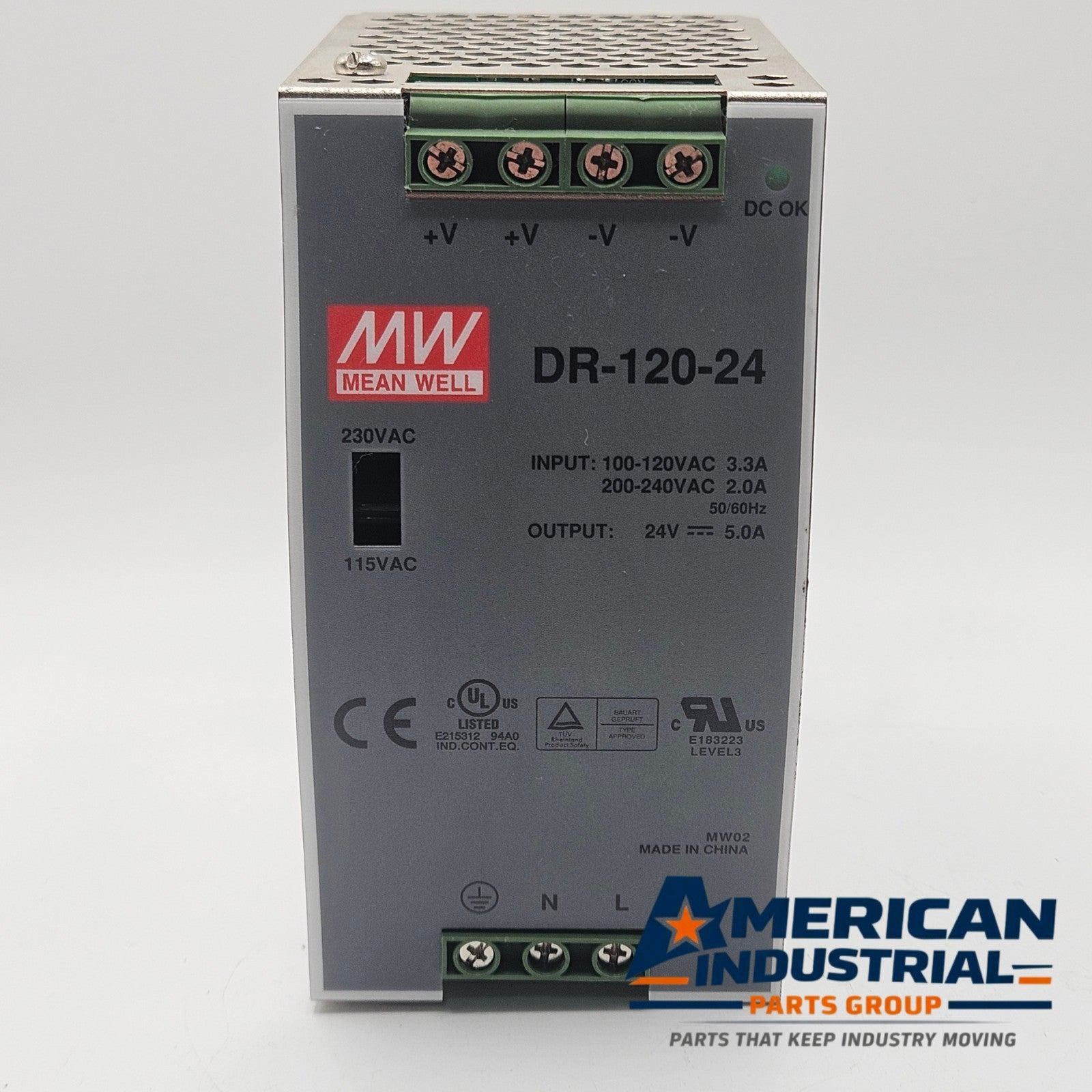 Mean Well DR-120-24 DIN rail power supply 24VDC 5A 120W for industrial control panels and automation systems