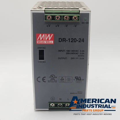 Mean Well DR-120-24 DIN rail power supply 24VDC 5A 120W for industrial control panels and automation systems