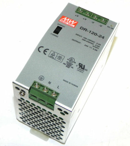 Mean Well DR-120-24 DIN rail power supply 24VDC 5A 120W for industrial control panels and automation systems