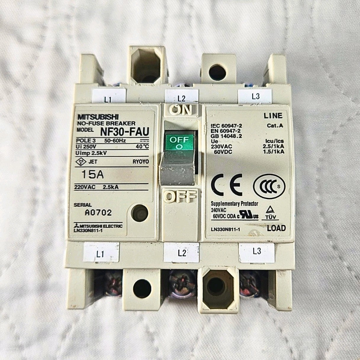 Mitsubishi Electric NF30-FAU circuit breaker for industrial automation and MRO electrical panel applications. American Industrial Parts Group.