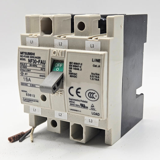 Mitsubishi Electric NF30-FAU circuit breaker for industrial automation and MRO electrical panel applications. American Industrial Parts Group.