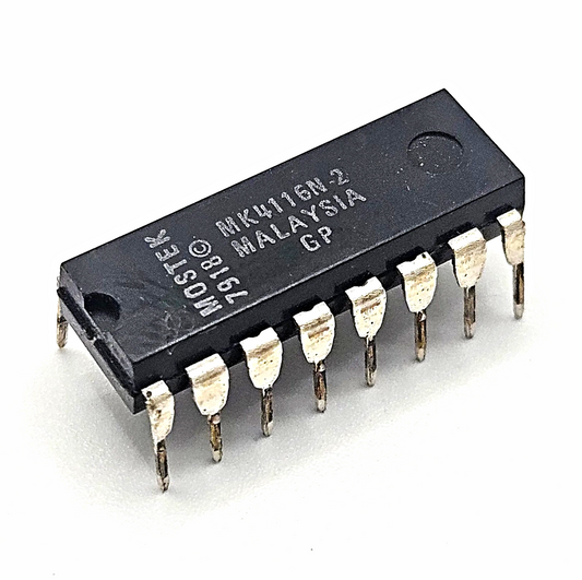 Mostek MK4116N-2GP 16Kx1 150ns dynamic RAM vintage IC in plastic DIP-16 package for retro computer and legacy electronics repair