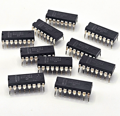 Lot of 10 Mostek MK4116N-2GP 16Kx1 150ns dynamic RAM vintage ICs in plastic DIP-16 packages for retro computer and legacy electronics repair