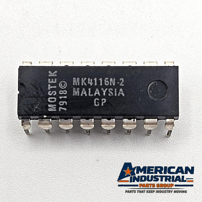 Lot of 10 Mostek MK4116N-2GP 16Kx1 150ns dynamic RAM vintage ICs in plastic DIP-16 packages for retro computer and legacy electronics repair