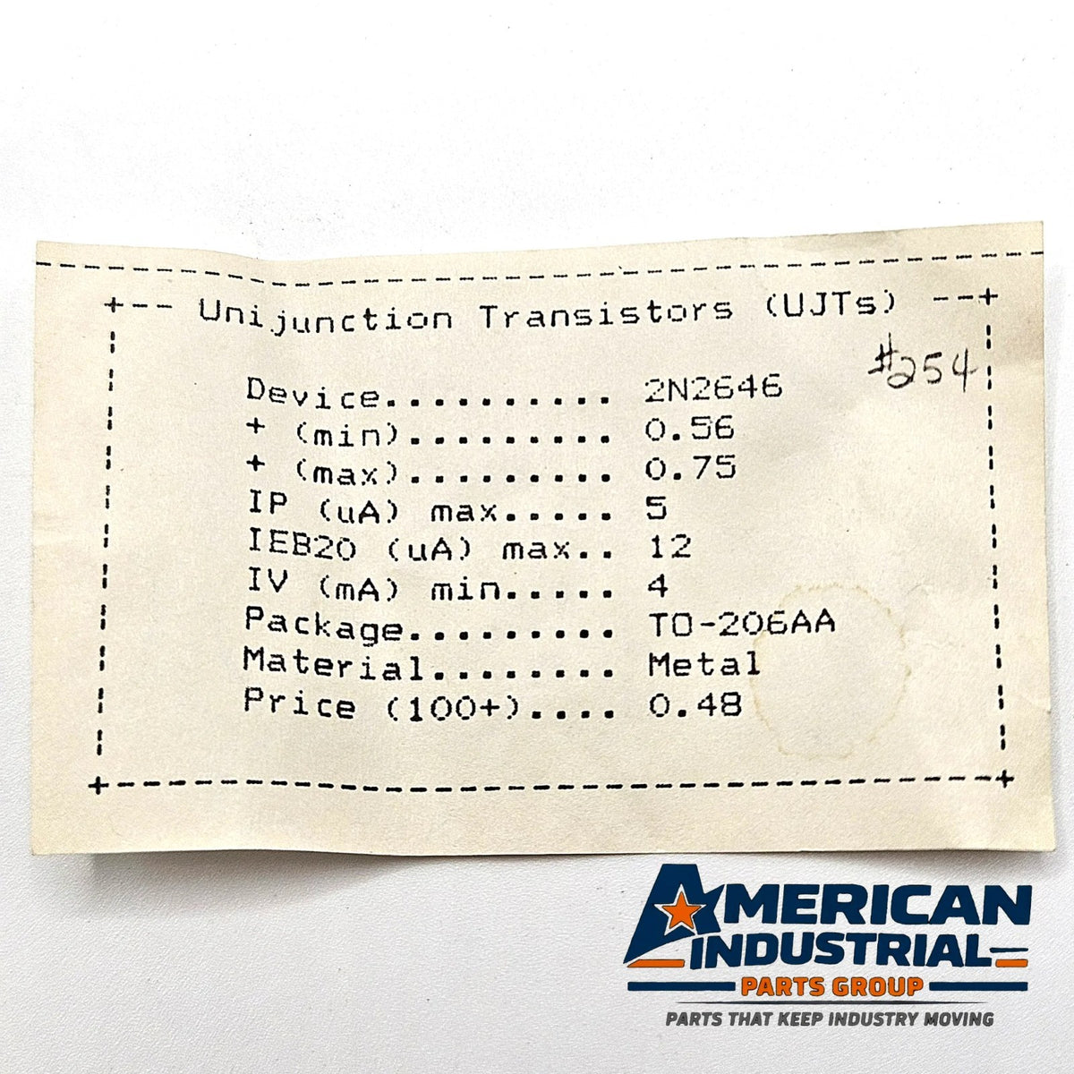 Motorola 2N2646 unijunction transistor UJT TO-18 for timing and trigger circuits from American Industrial Parts Group