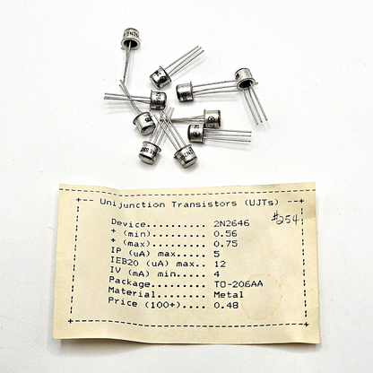 Lot of 10 Motorola 2N2646 unijunction transistors UJT TO-18 for timing and trigger circuits from American Industrial Parts Group