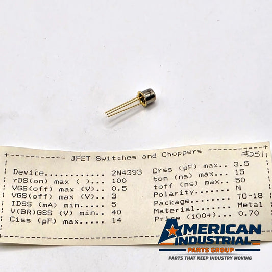 Motorola 2N4393 N-channel JFET switch TO-18 metal can gold leads for analog switching repair from American Industrial Parts Group
