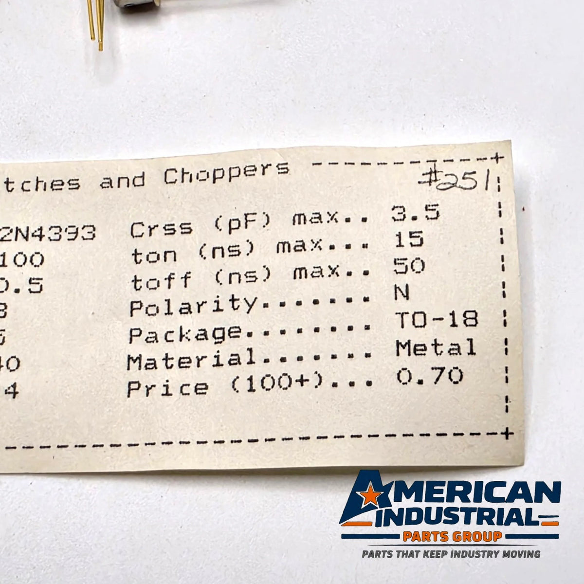 Lot of 10 Motorola 2N4393 N-channel JFET switches TO-18 metal can gold leads for analog switching repair from American Industrial Parts Group