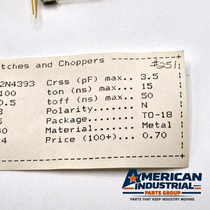 Lot of 10 Motorola 2N4393 N-channel JFET switches TO-18 metal can gold leads for analog switching repair from American Industrial Parts Group
