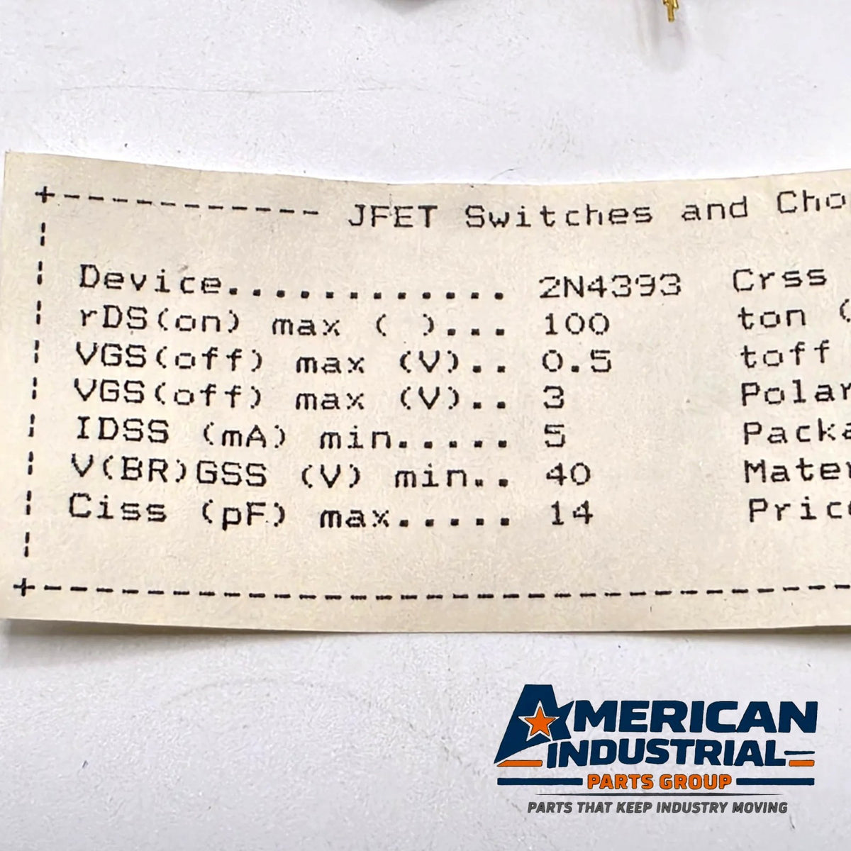 Lot of 10 Motorola 2N4393 N-channel JFET switches TO-18 metal can gold leads for analog switching repair from American Industrial Parts Group